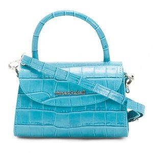 MARINA GALANTI Made In Italy Leather Croc Embossed Crossbody Turquoise Bag